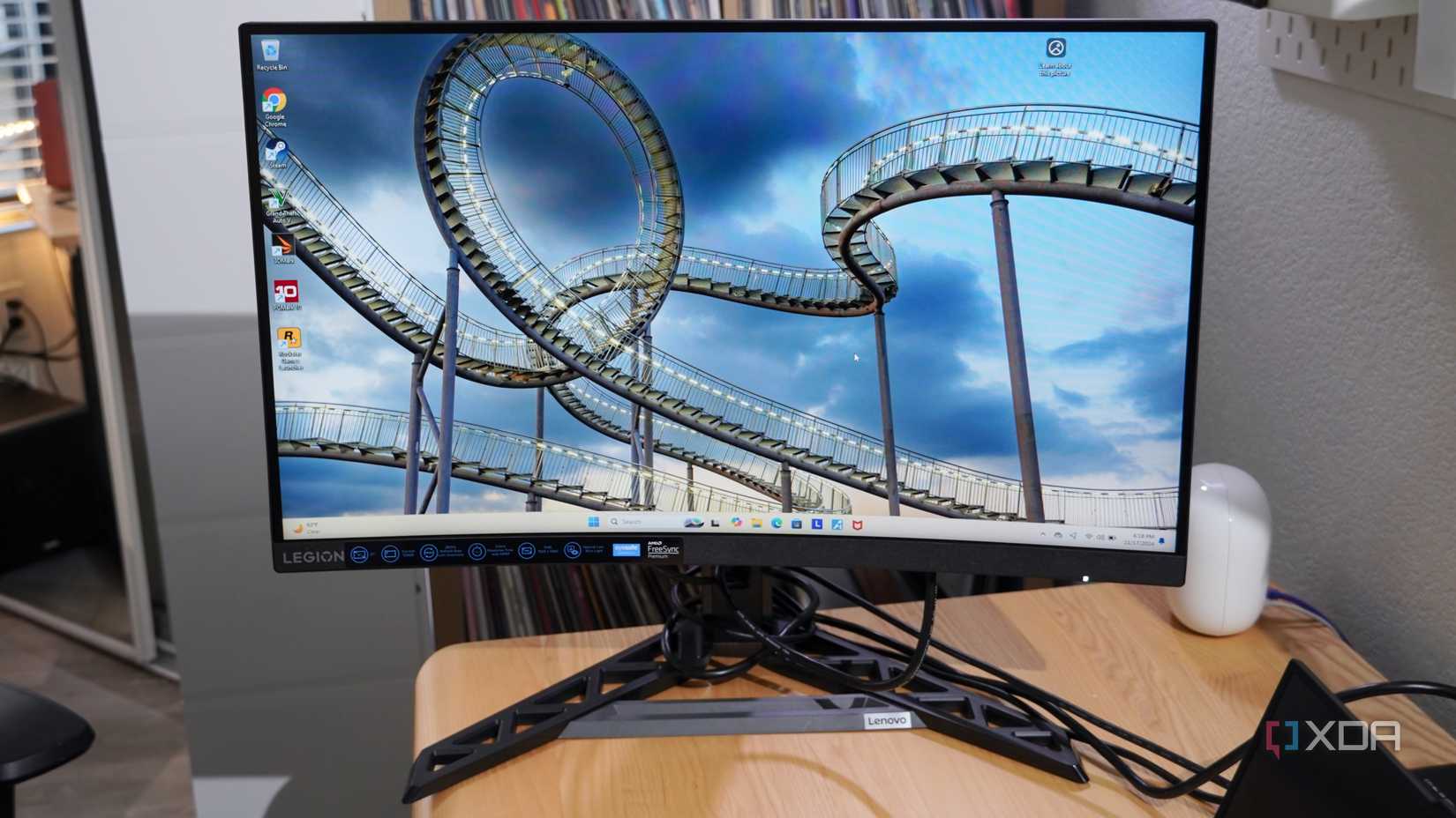 The Lenovo Legion monitor on a desk.