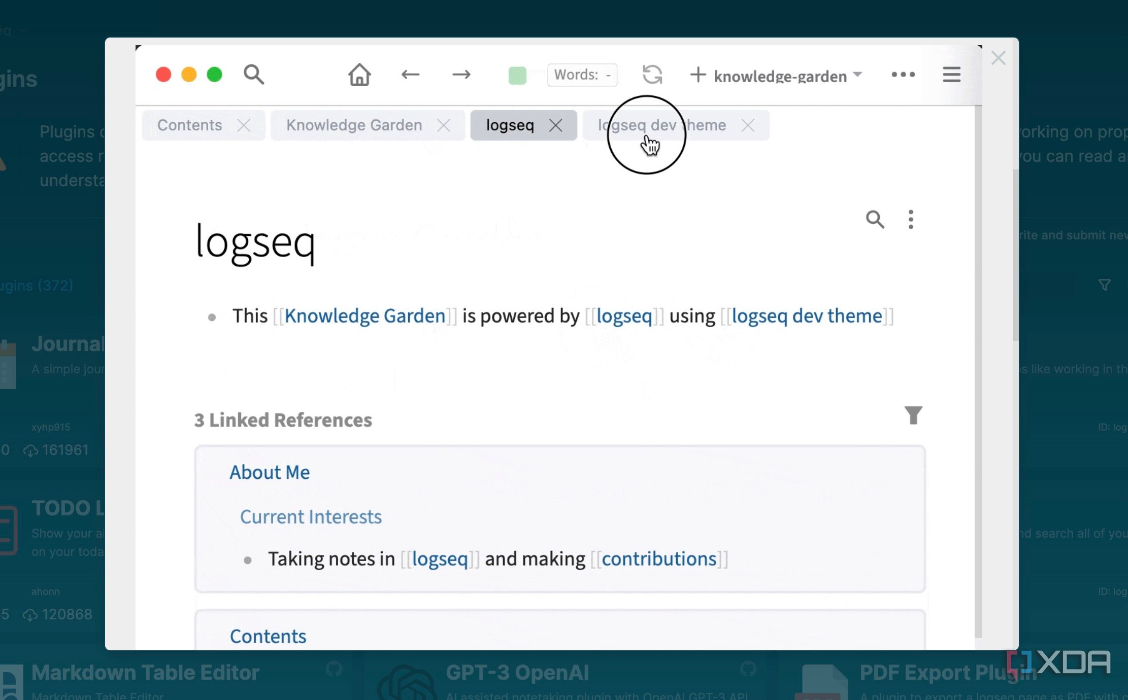 Logseq tabs plugin