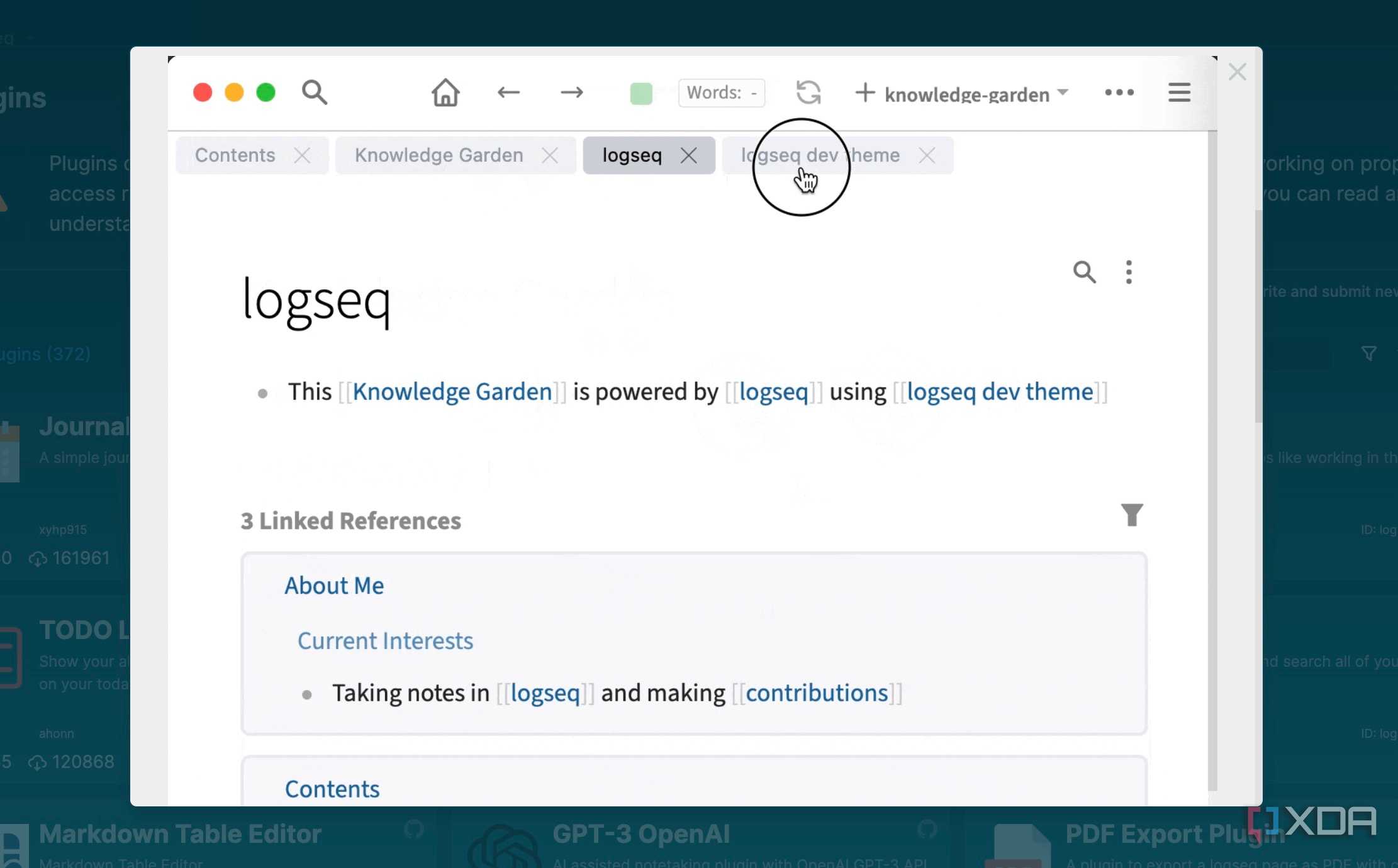 Logseq tabs plugin