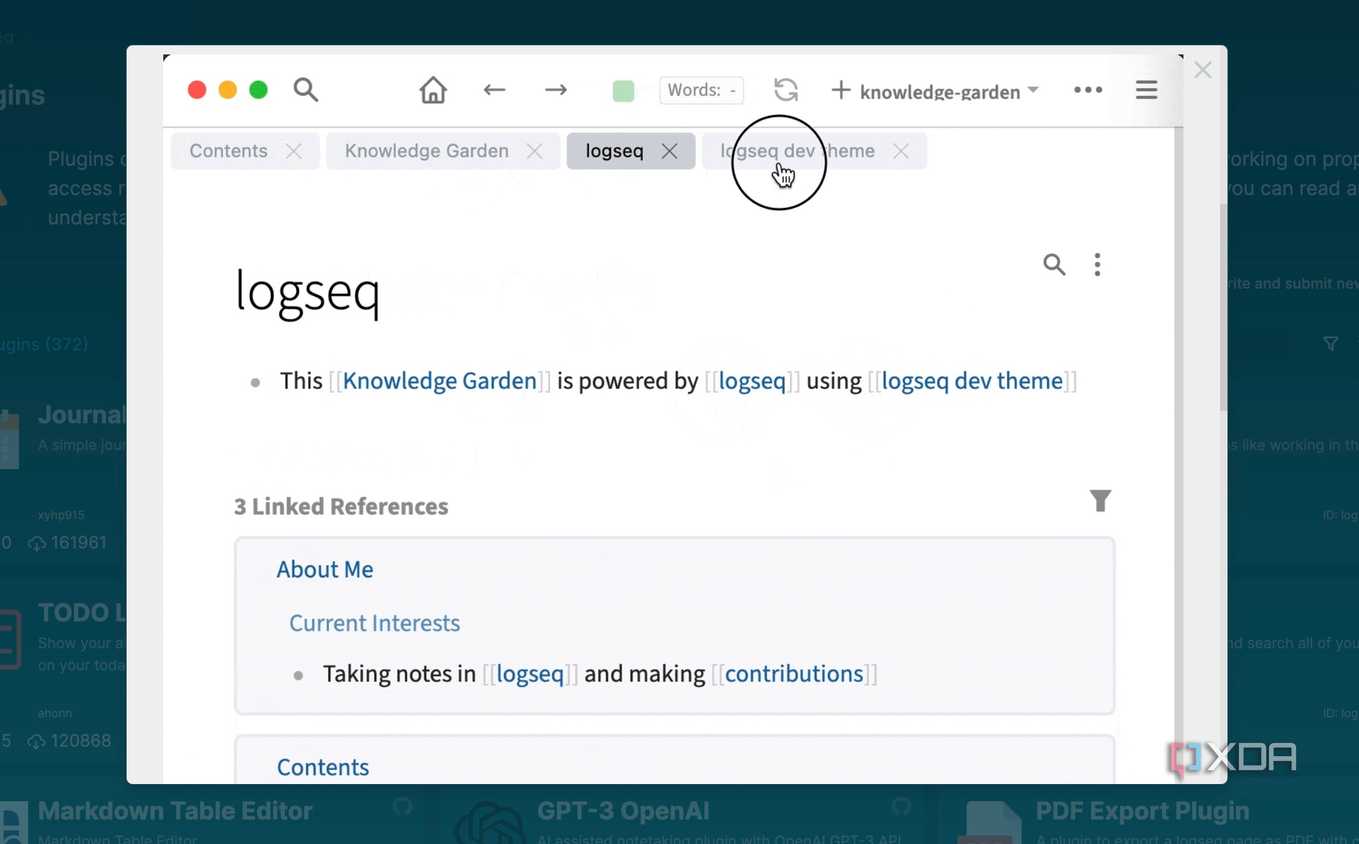 Logseq tabs plugin