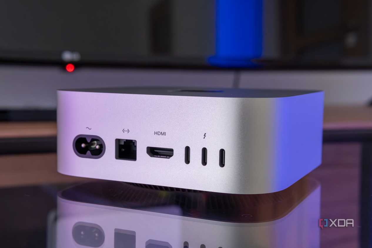 Angled rear view of the M4 Mac Mini showing all the ports
