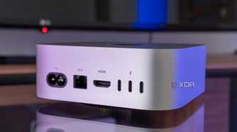 Angled rear view of the M4 Mac Mini showing all the ports