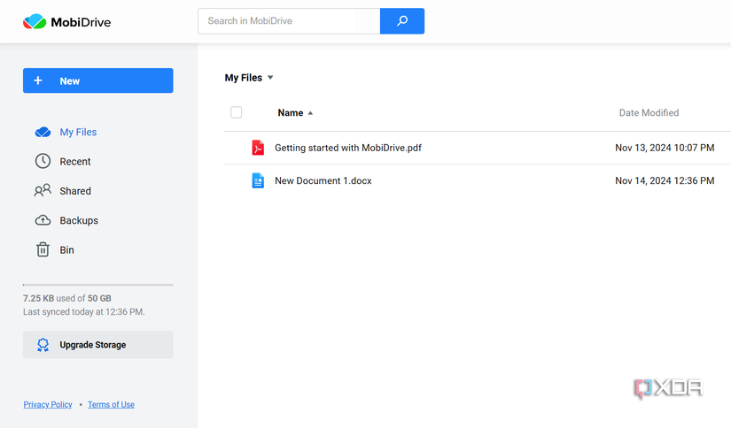 Screenshot showing the mobidrive interface