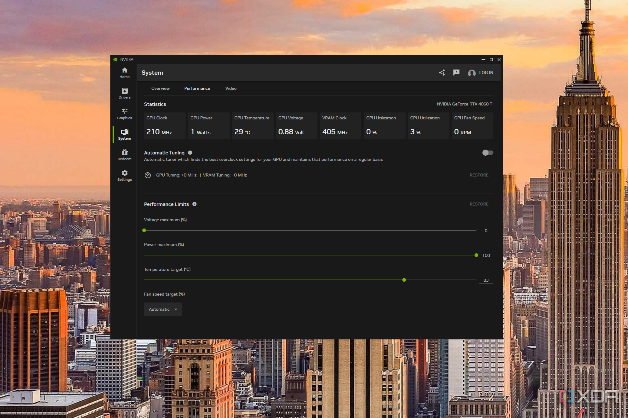 Screenshot of power settings in Nvidia app