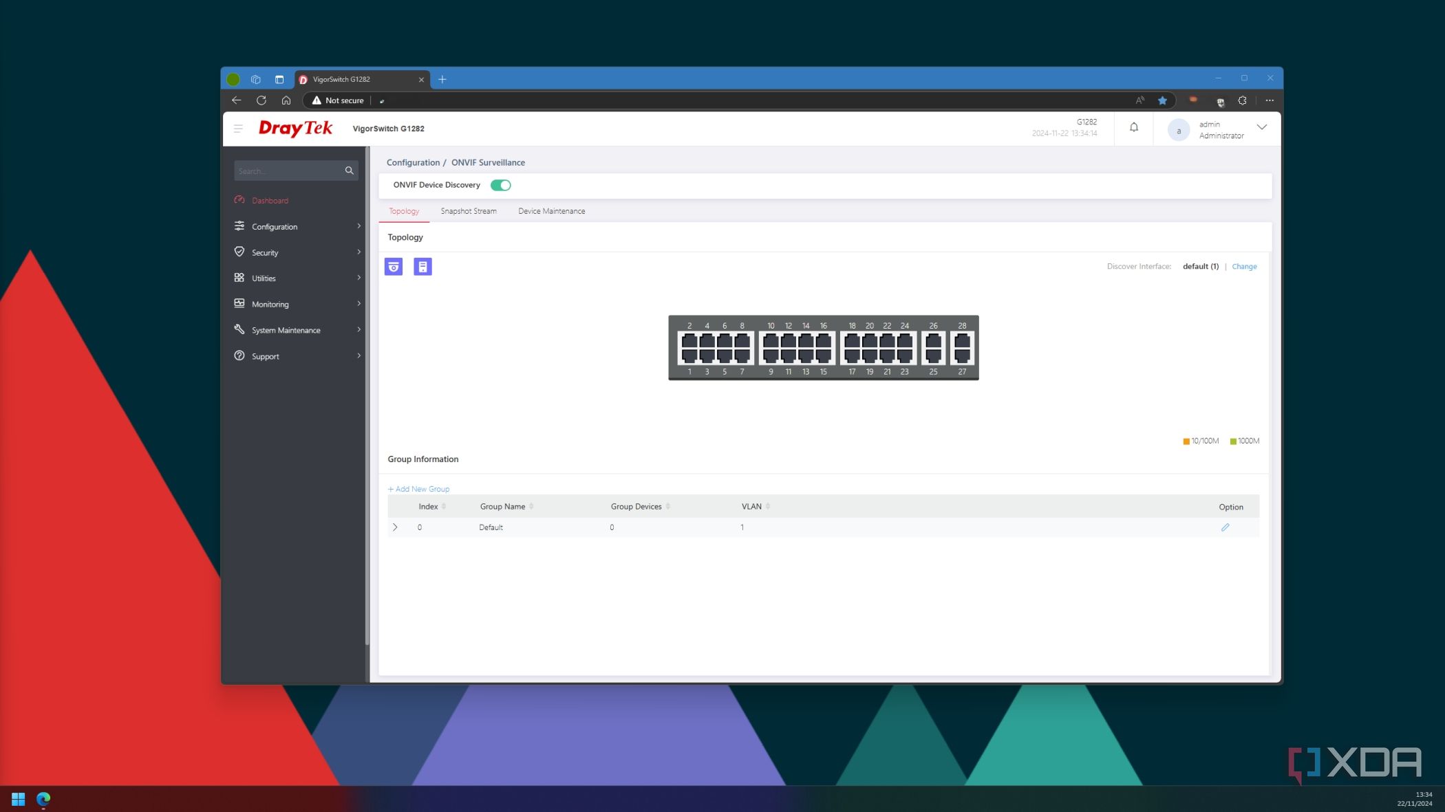 onvif network creation on a managed switch