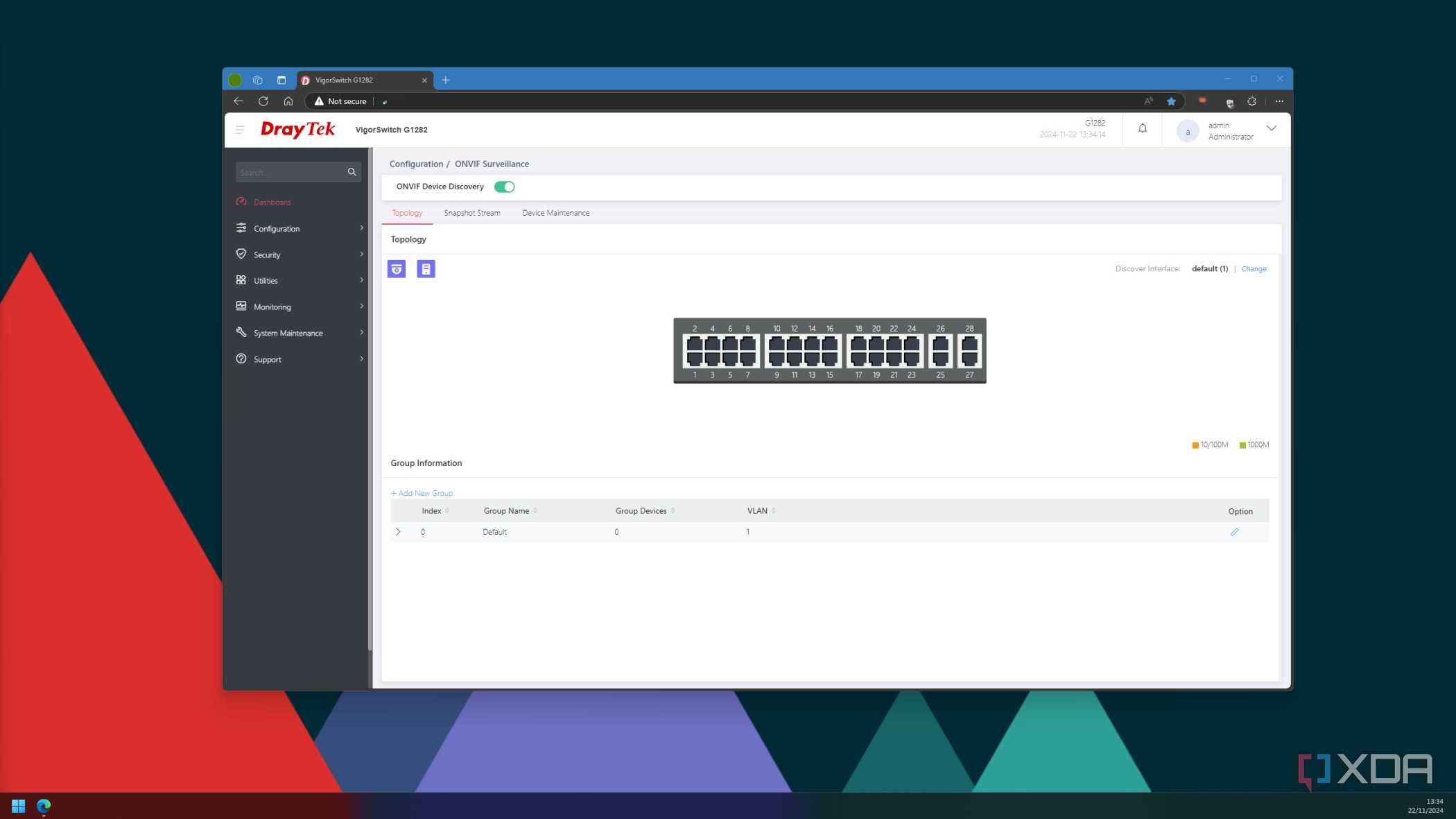 onvif network creation on a managed switch