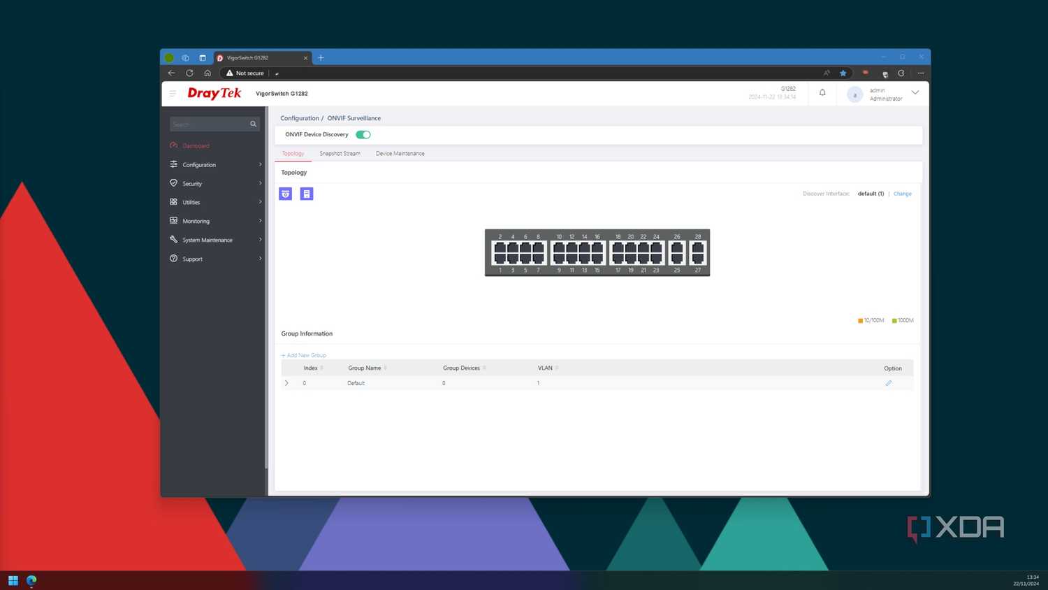 onvif network creation on a managed switch