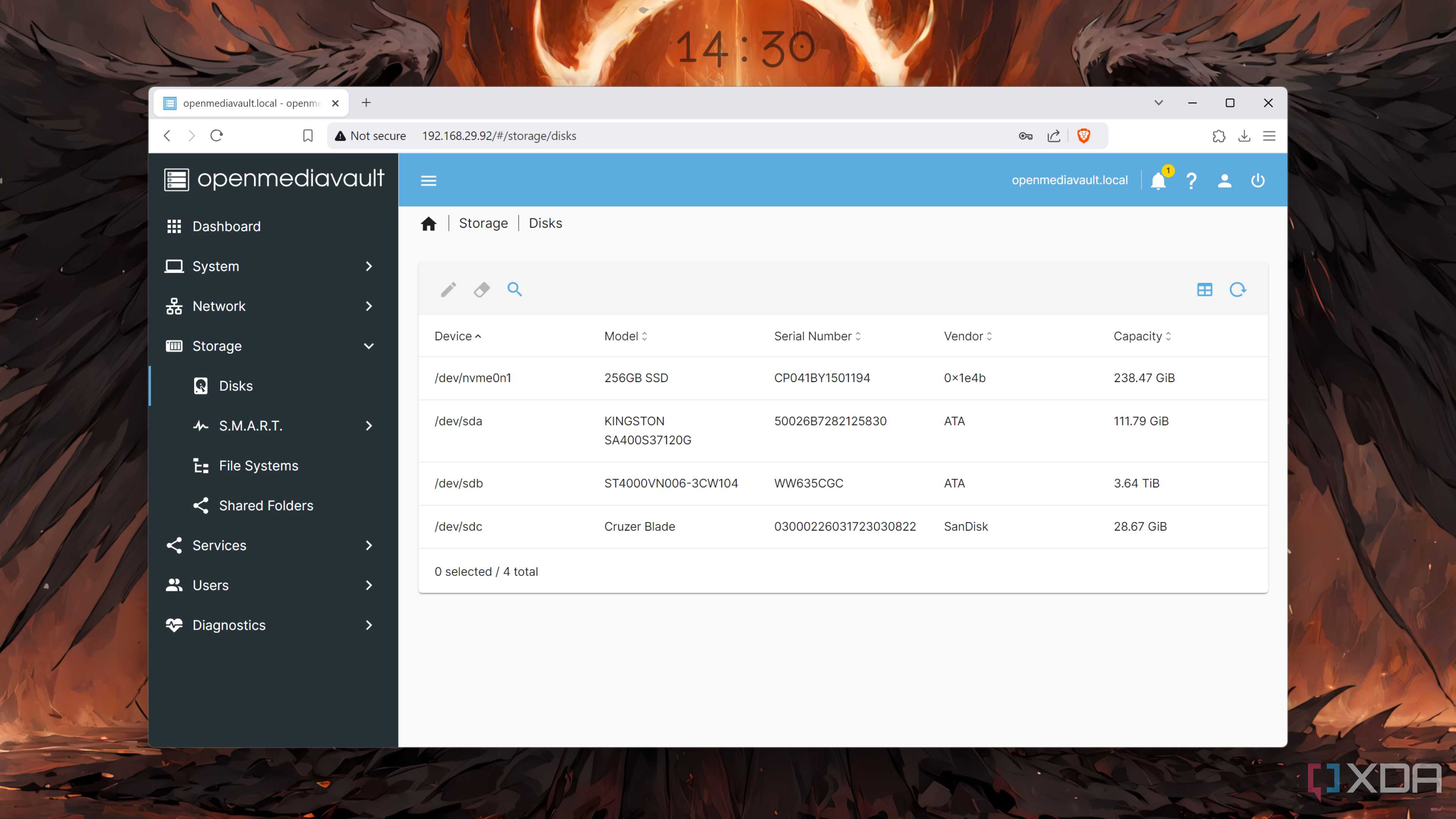 The OpenMediaVault disks