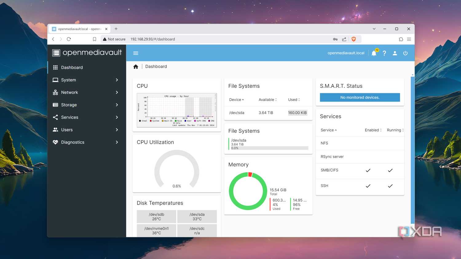 The OpenMediaVault Dashboard