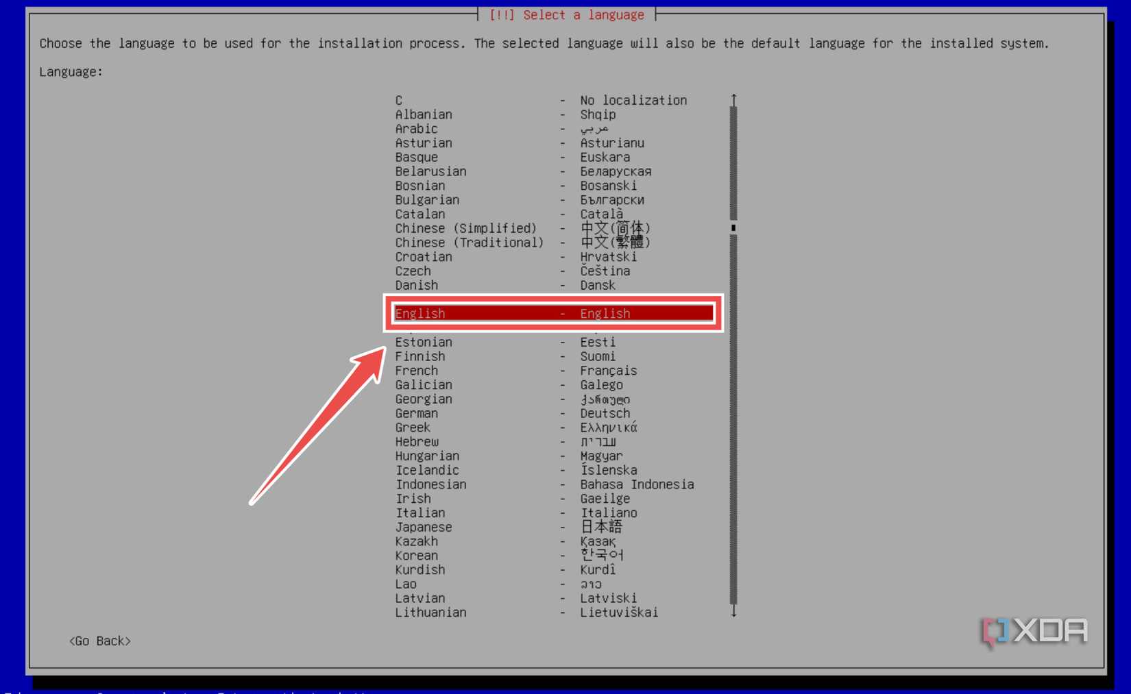 Selecting the Language in the OMV setup wizard