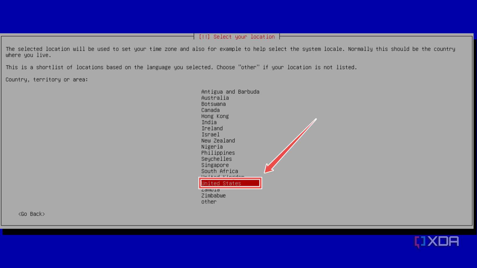 Selecting the Location in the OMV setup wizard