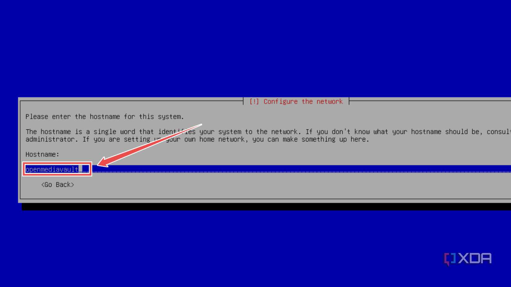 Entering the Hostname in the OMV setup wizard