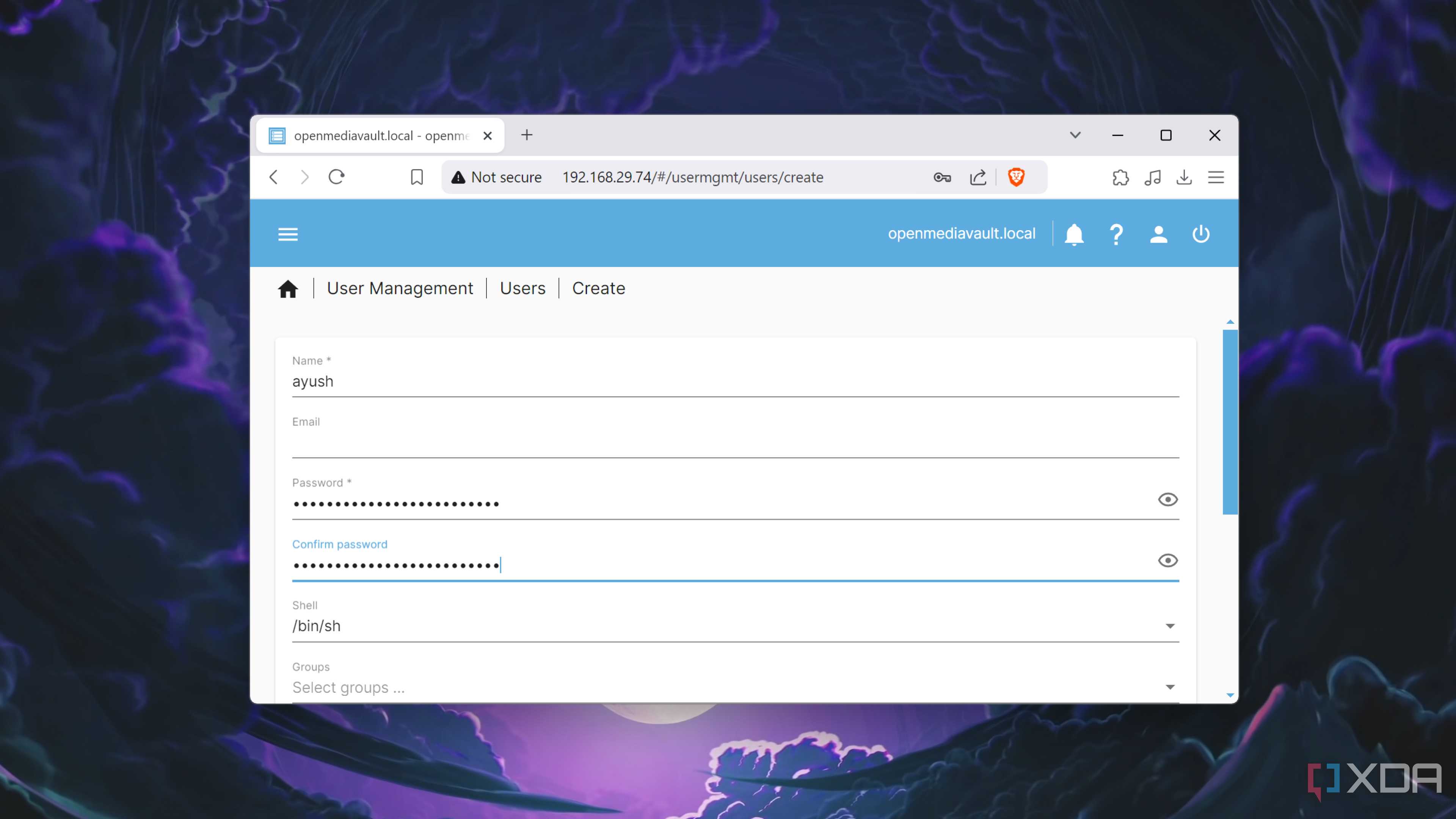 Adding a new user in OpenMediaVault