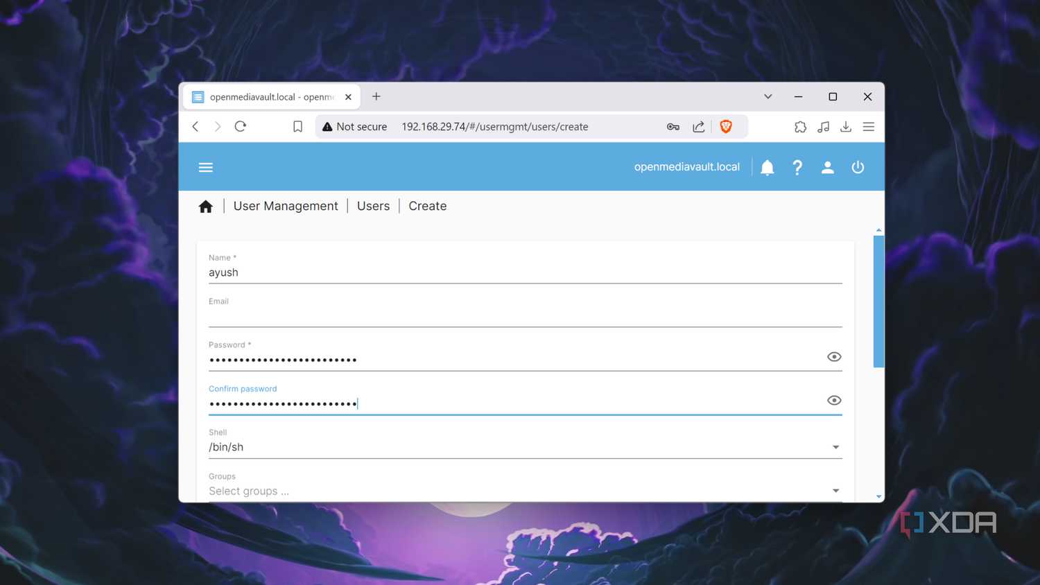 Adding a new user in OpenMediaVault