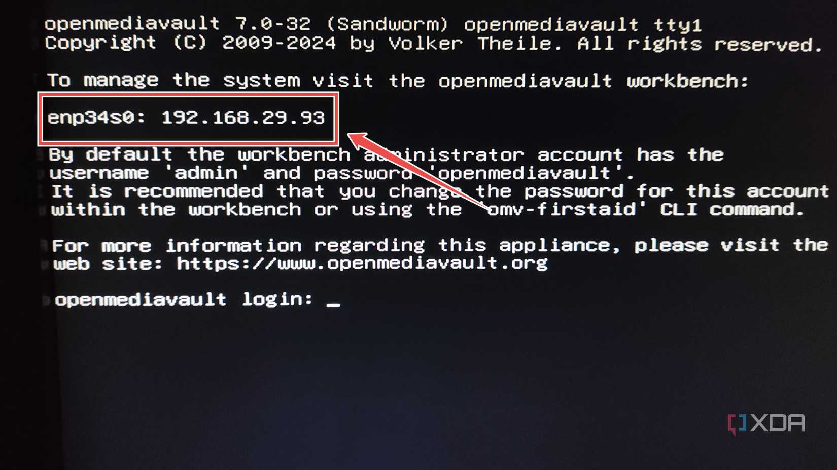 The IP address of an OMV machine