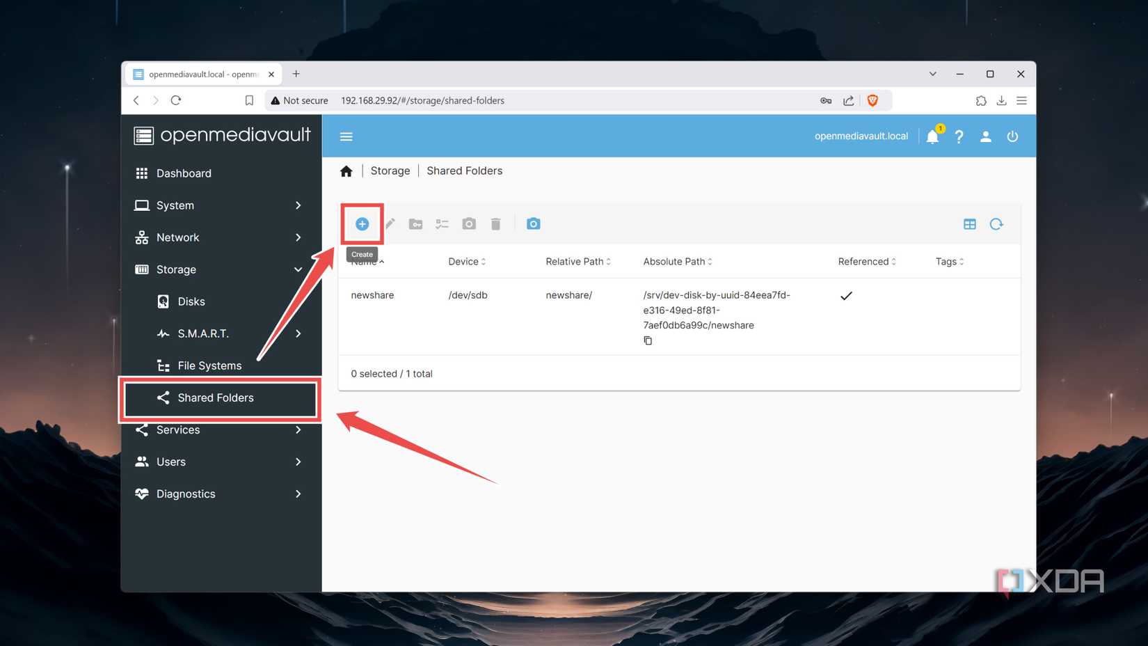 Creating a new Shared Folder in the OpenMediaVault web UI
