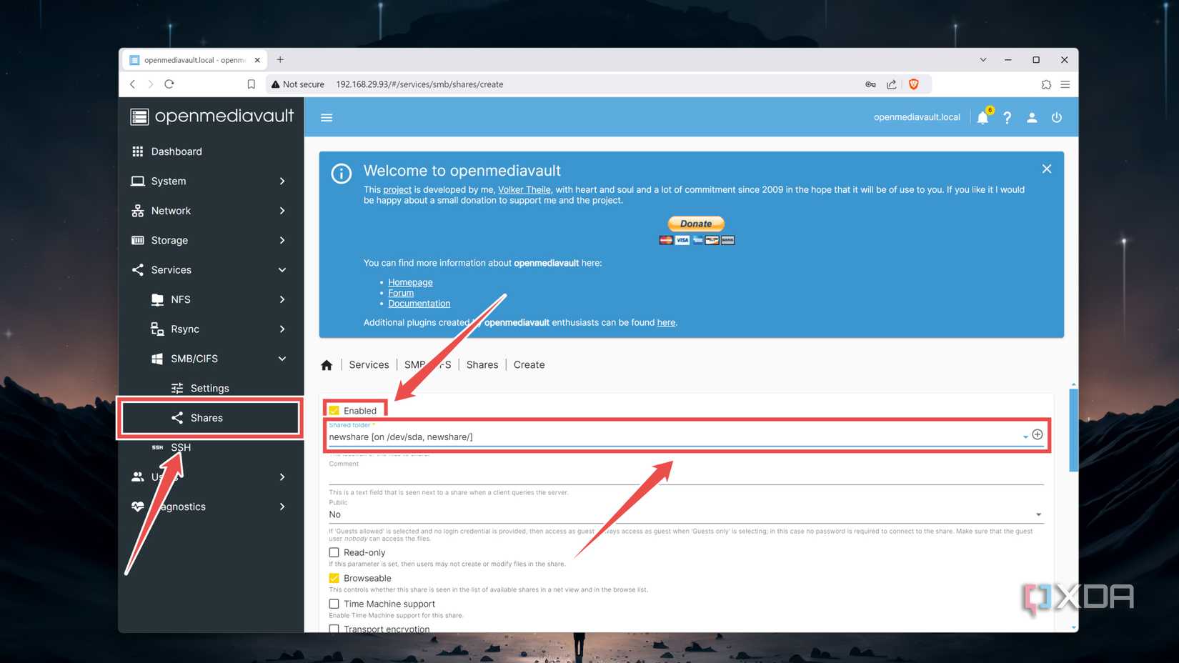Sharing the file system in the OMV web UI