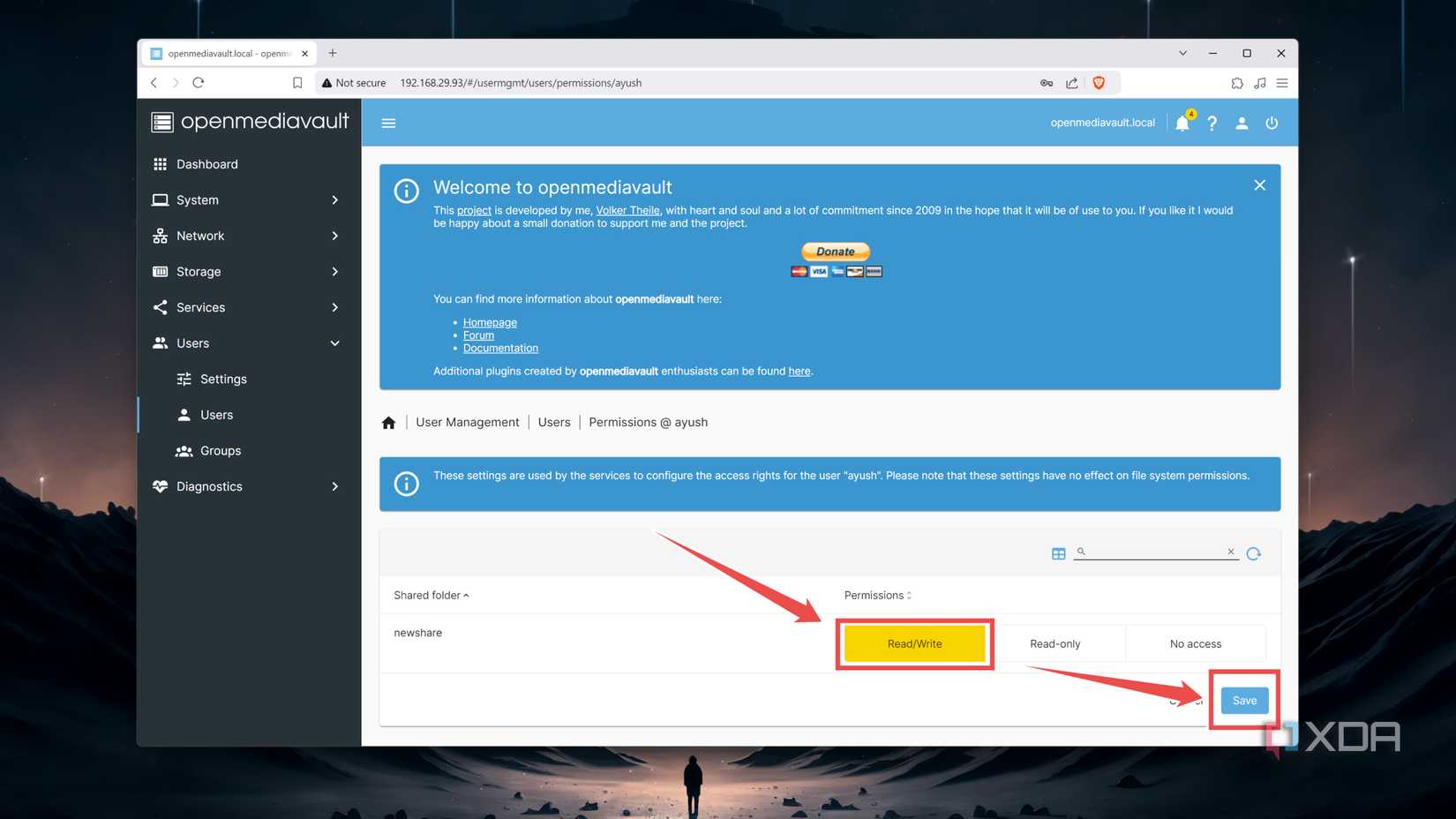 Granting Read/Write access to a user in OMV