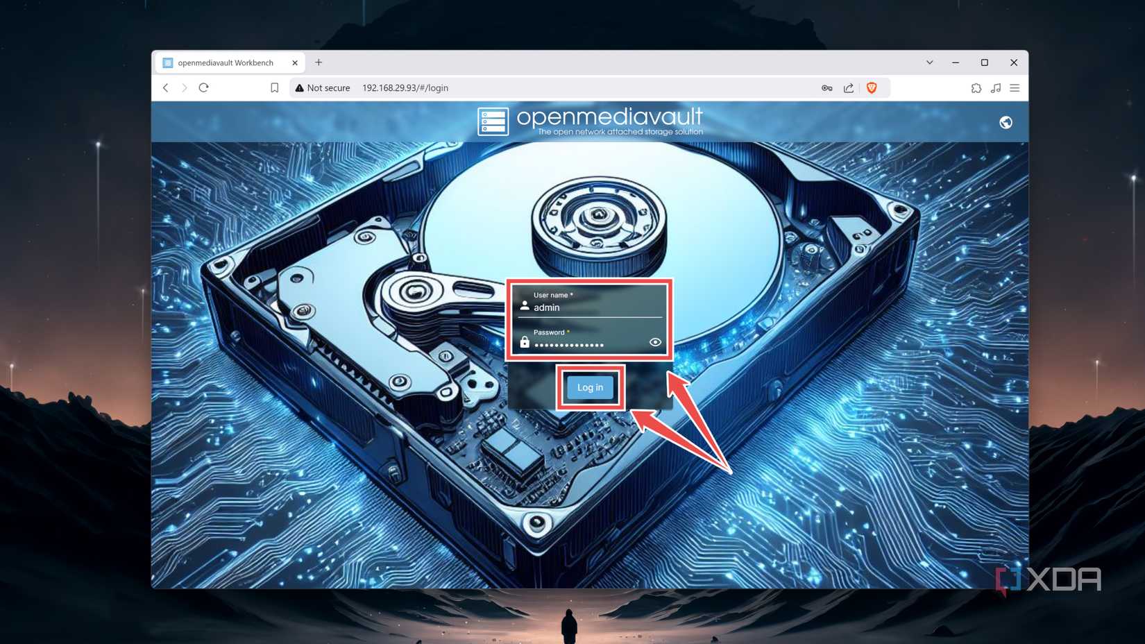 Entering the Username and Password in the OMV web UI