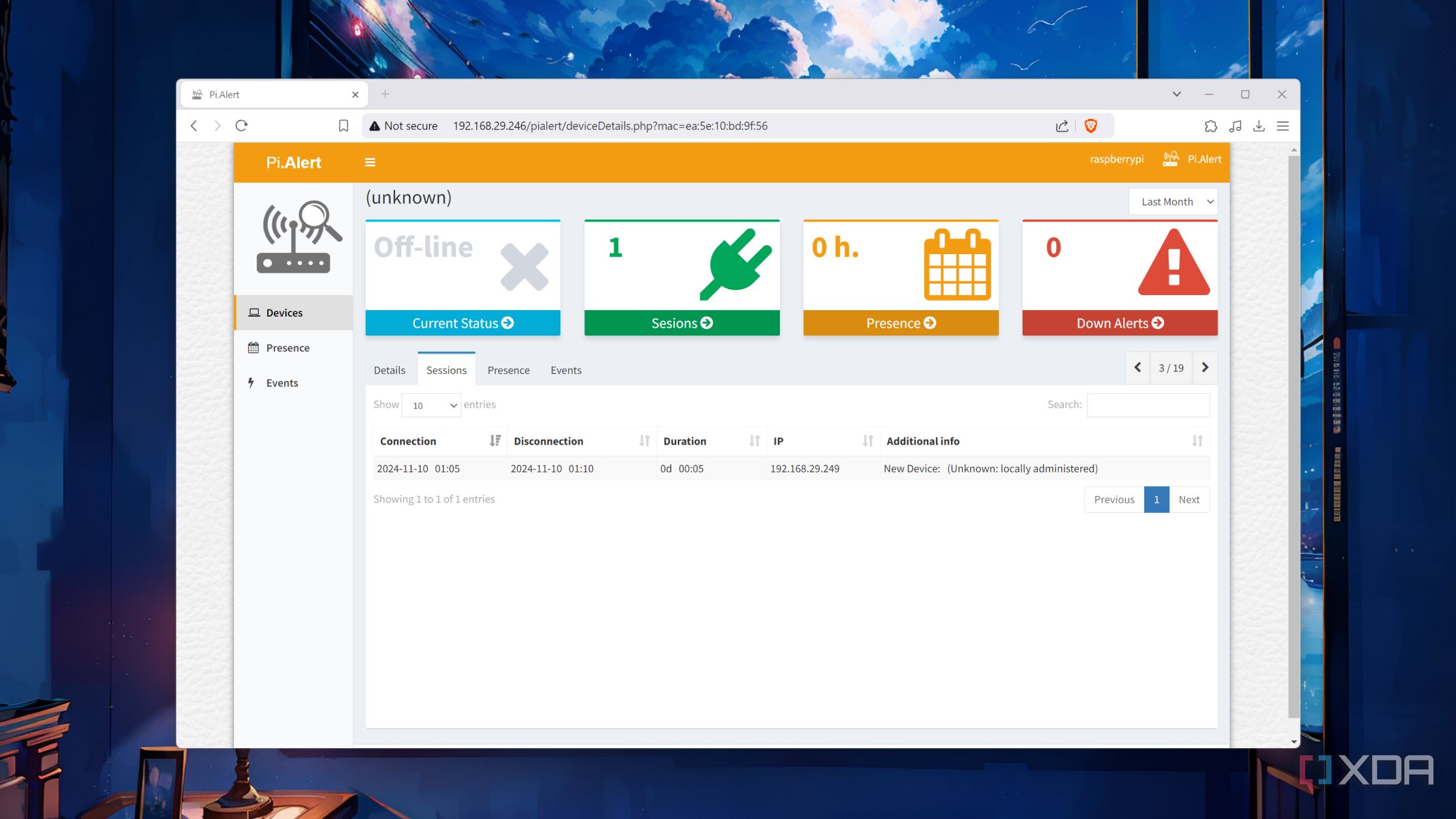The Pi.Alert dashboard
