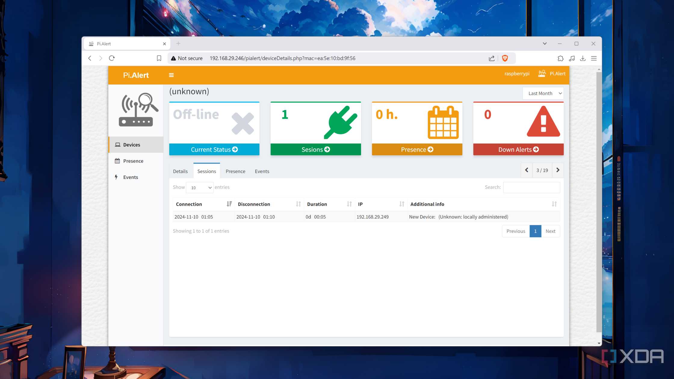 The Pi.Alert dashboard