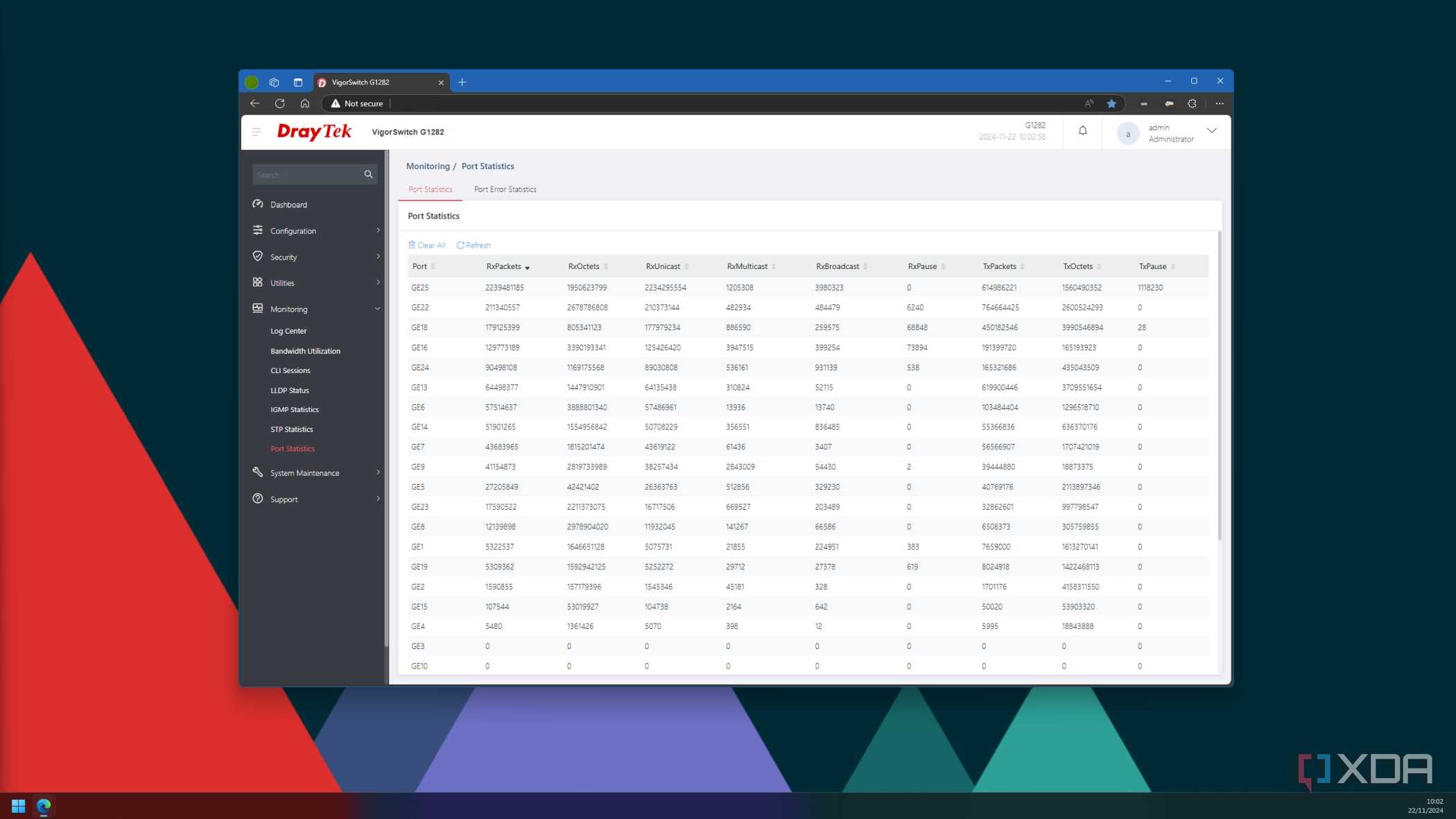 switch web interface monitoring port statistics