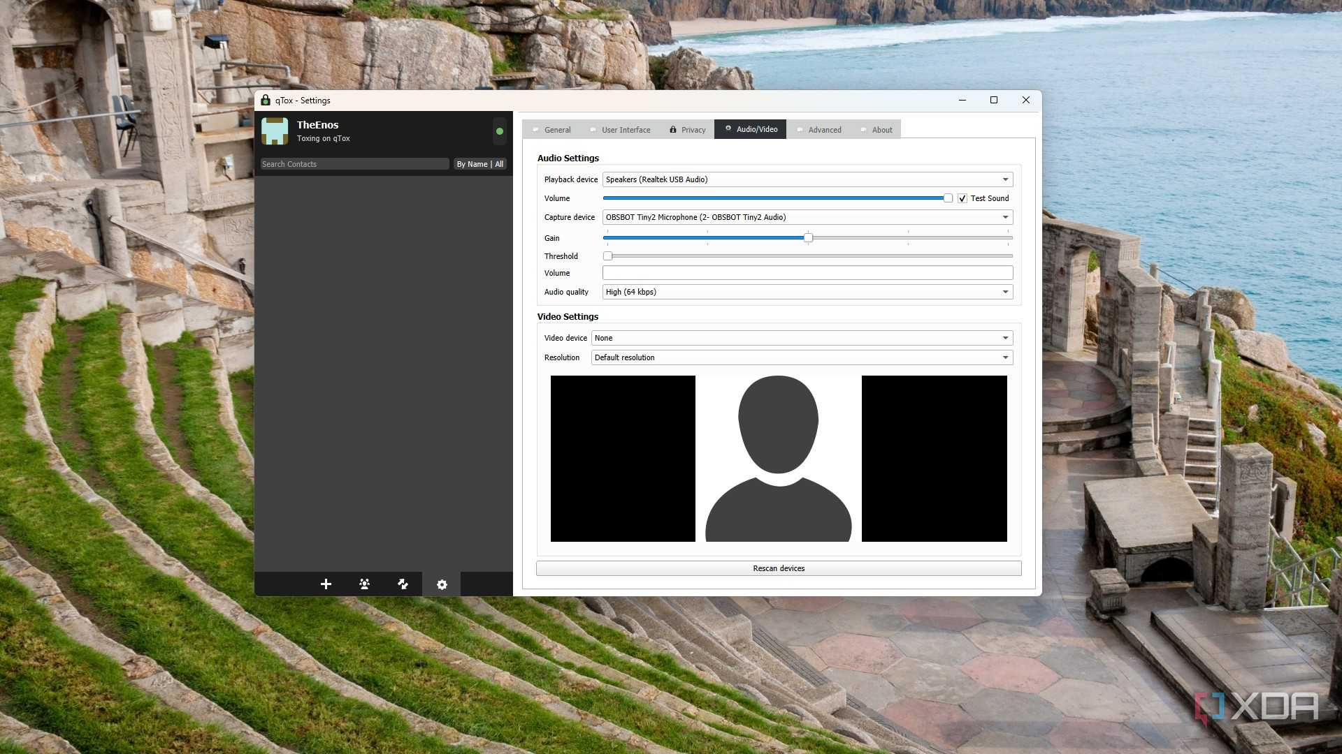 image showing the qtox settings audio video tab