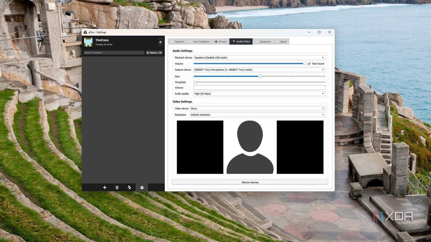 image showing the qtox settings audio video tab