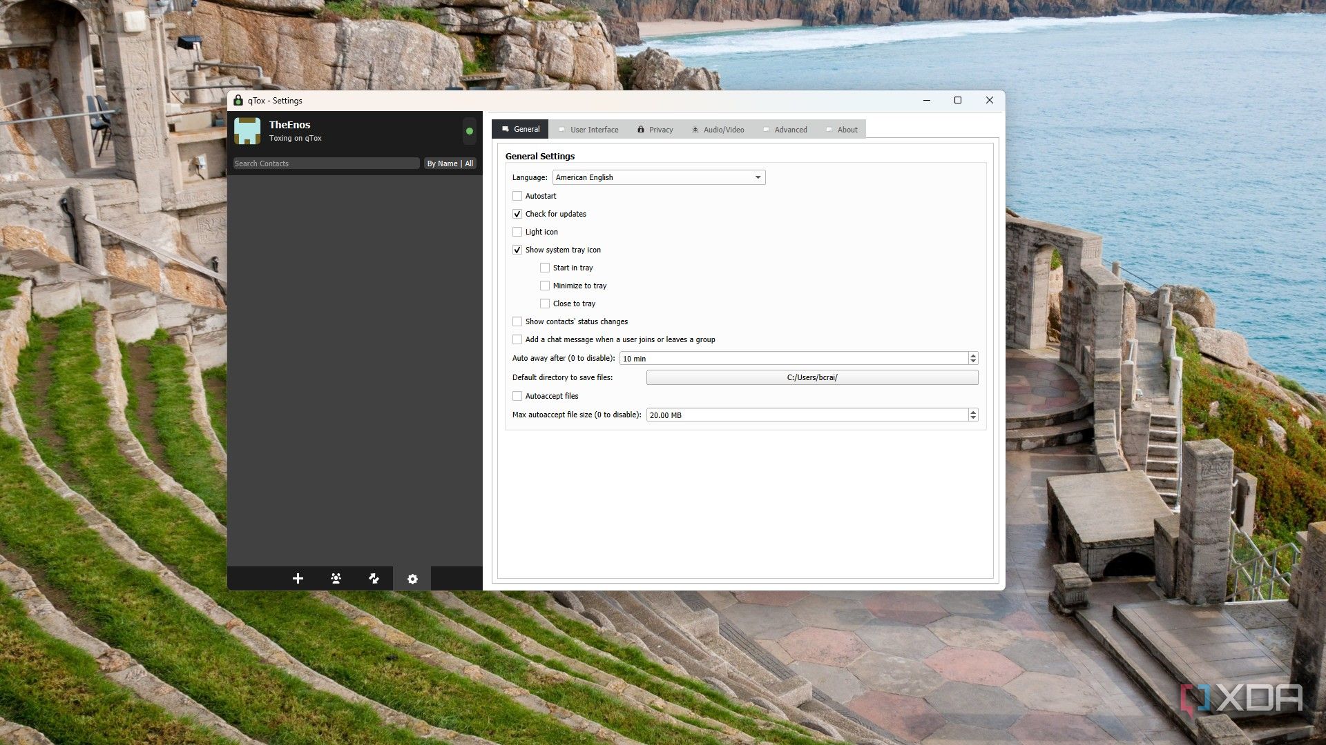 image showing the qtox settings general tab