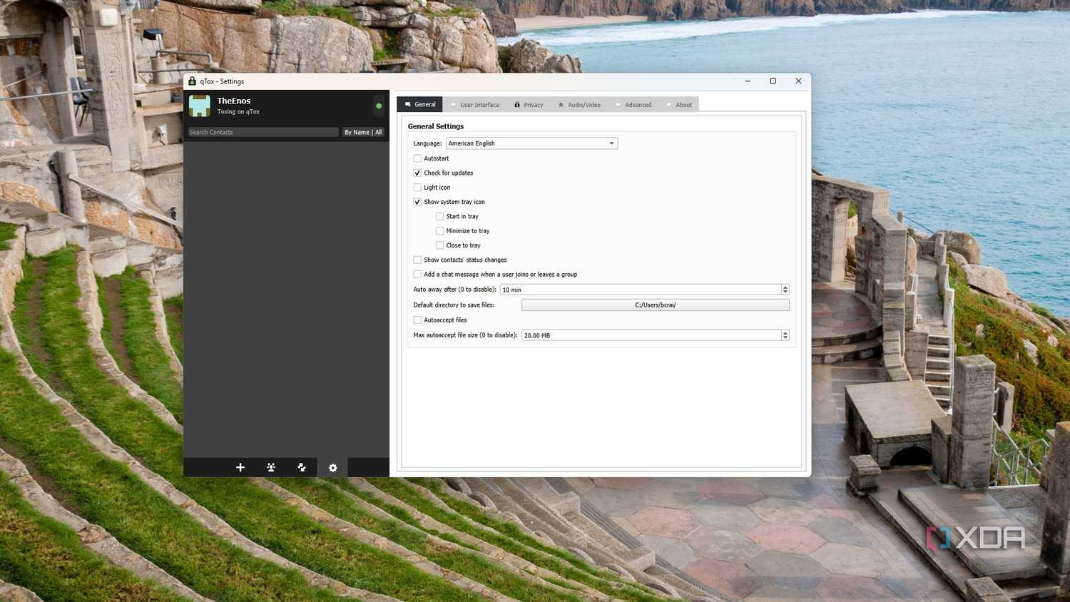 image showing the qtox settings general tab