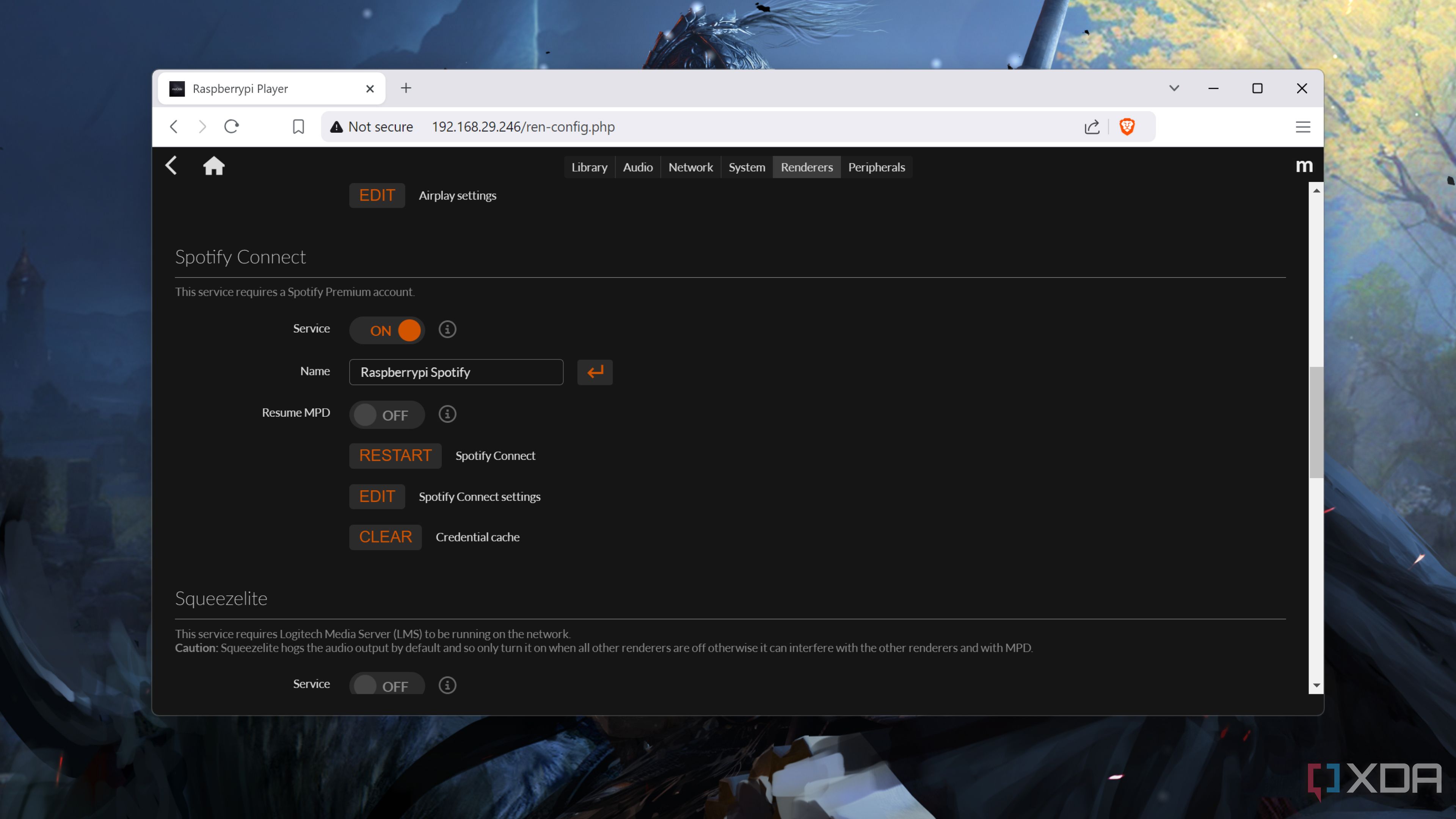 The Spotify Connect section in the moOde Audio web UI