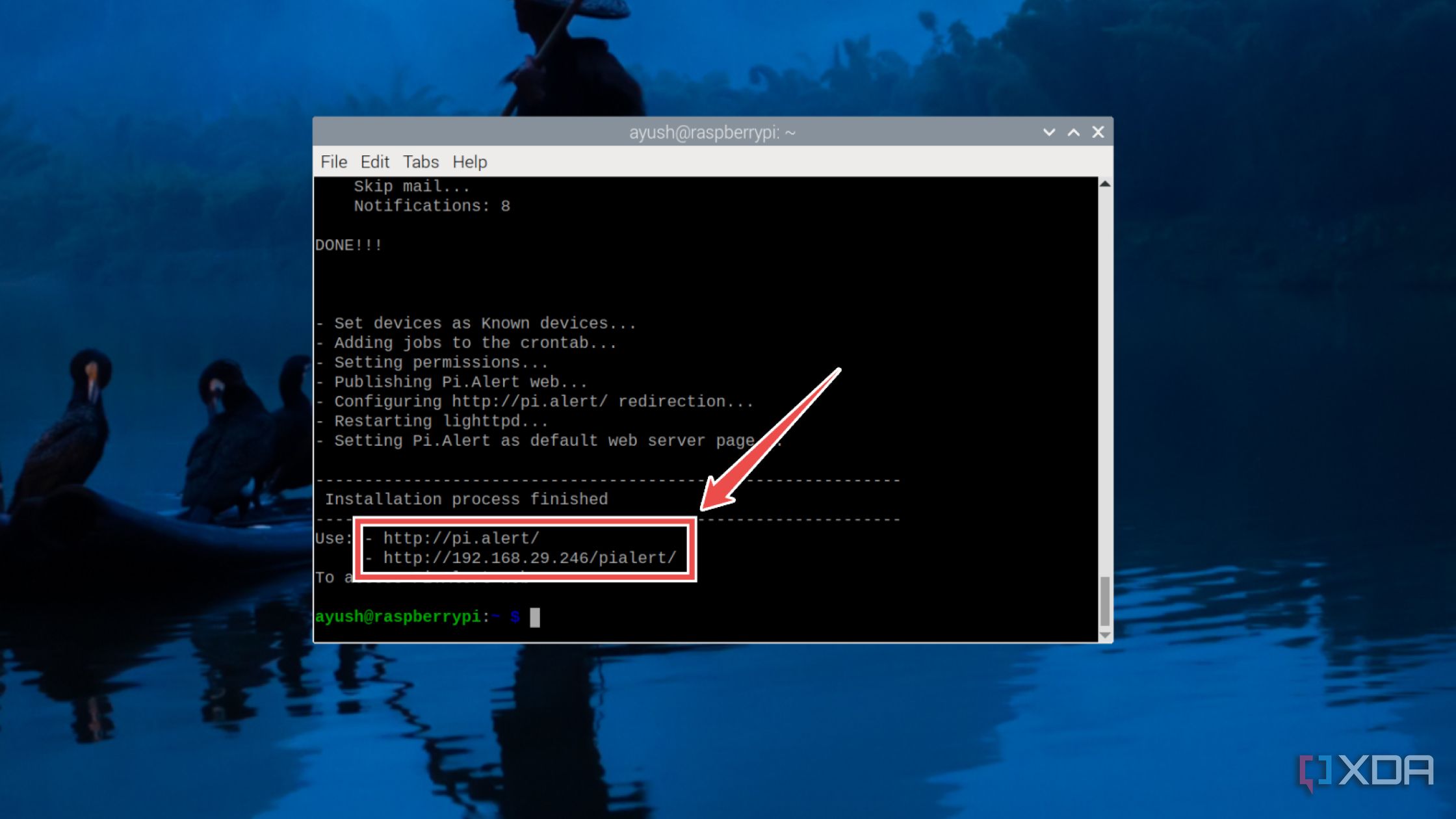 The IP address to access the Pi.Alert server