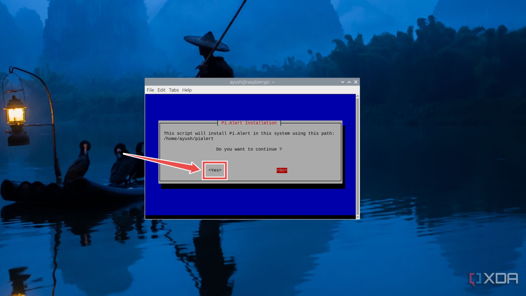 Pressing Yes to install Pi.Alert
