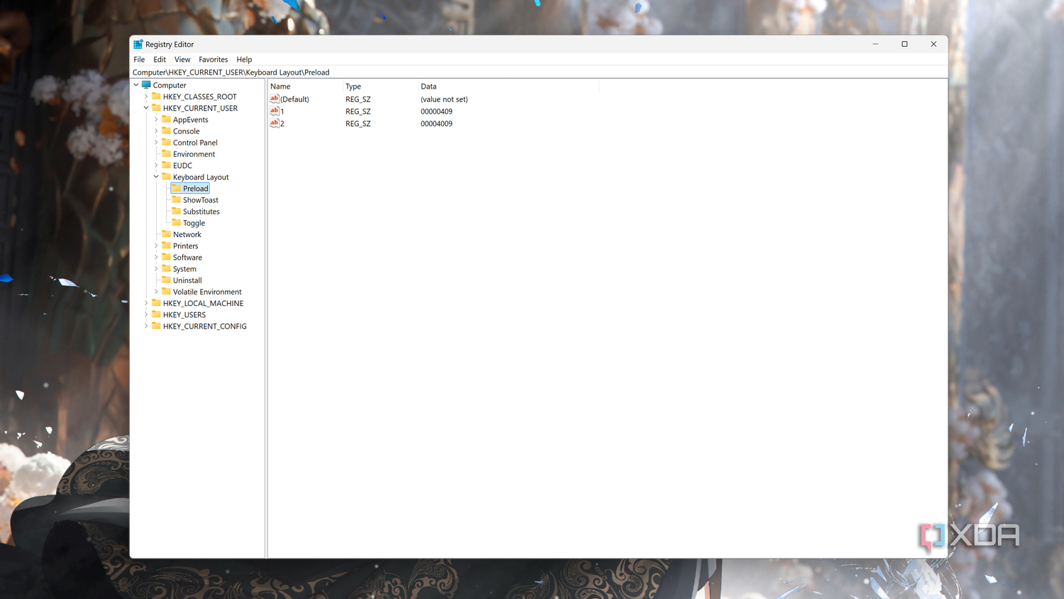 The Registry Editor on Windows 11