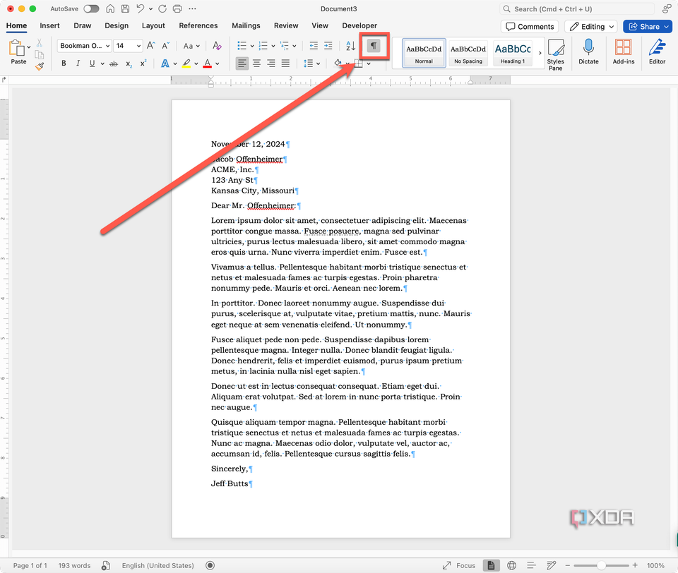 Reveal hidden text by showing non-printing characters