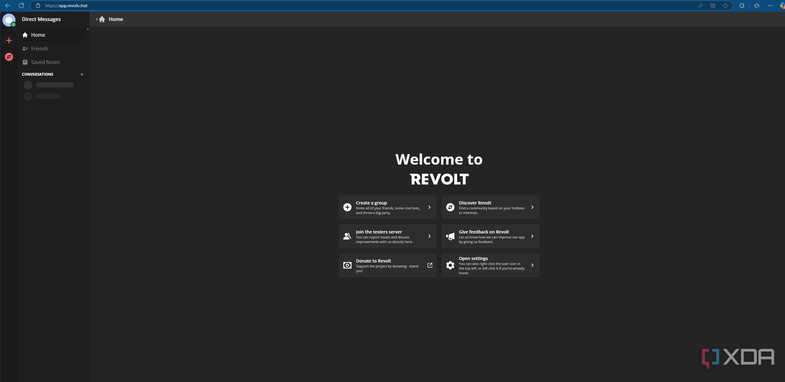 Image showing what the revolt web app looks like