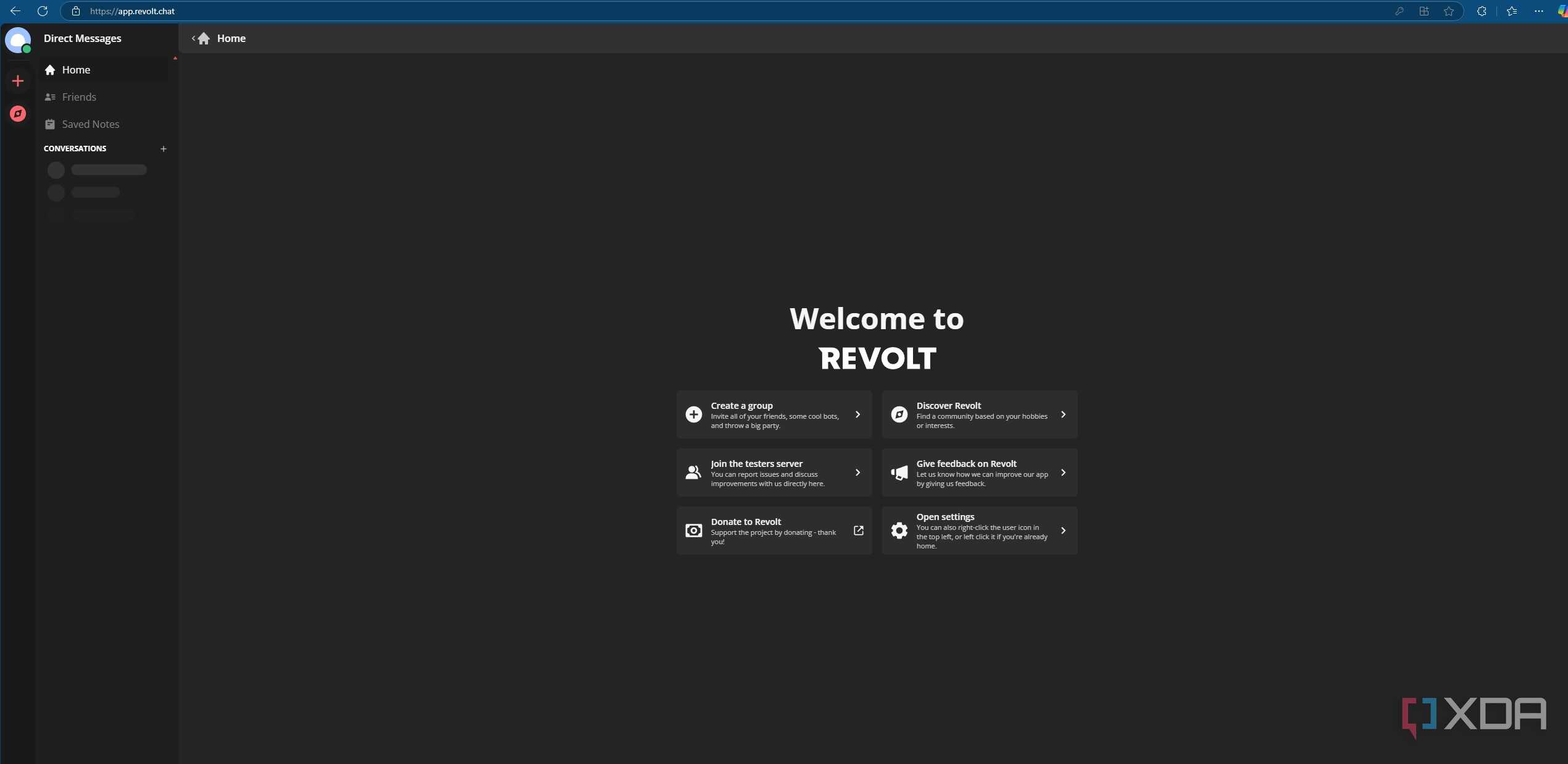 Image showing what the revolt web app looks like