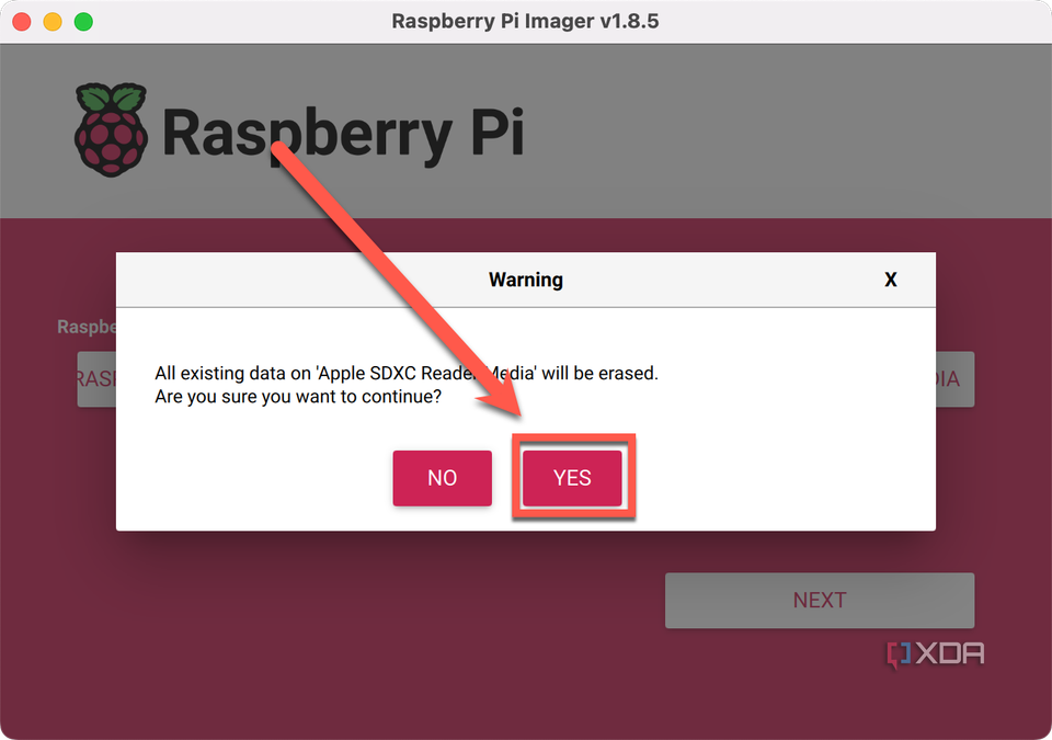 RPi Imager Confirm Write Image