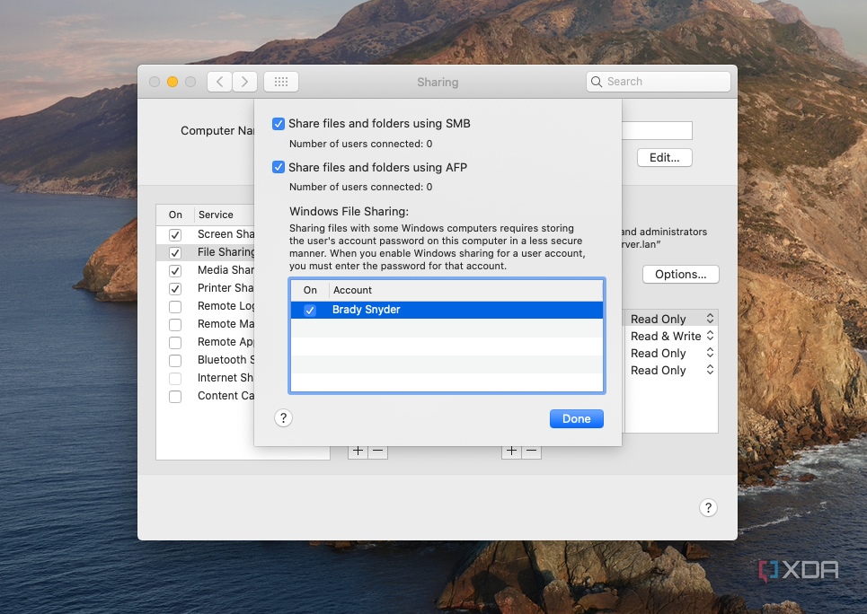 Using SMB in macOS Sharing.