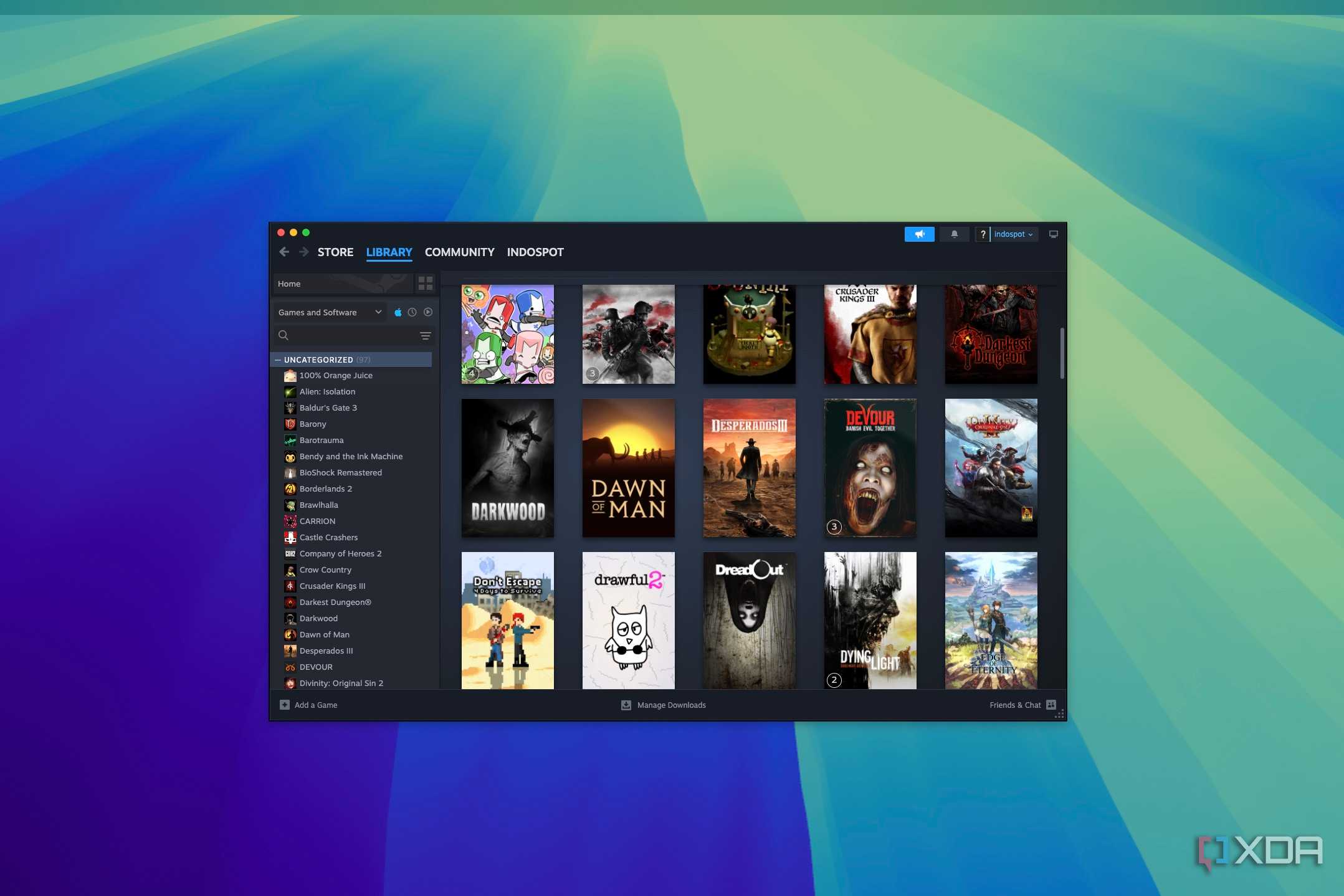 Screenshot of a Steam game library filtered for games with Mac support, showing 97 games available
