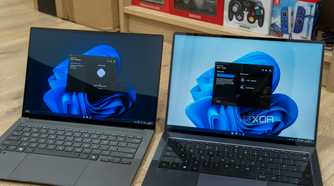 Two Windows 11 laptops side by side using Quick Share from Google
