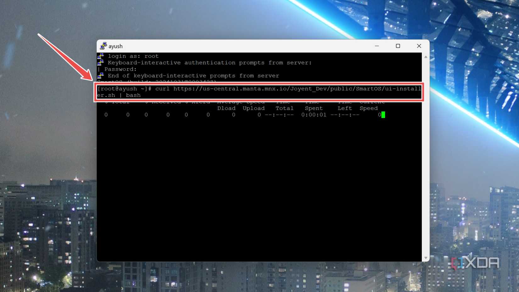Running the script to install the SmartOS web UI