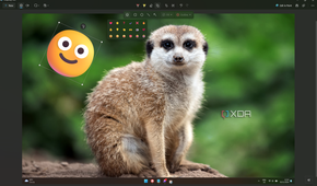 Screenshot of Snipping Tool showing an emoji added to an image and the emoji menu open