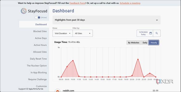 StayFocusd Hourly Usage Analytics