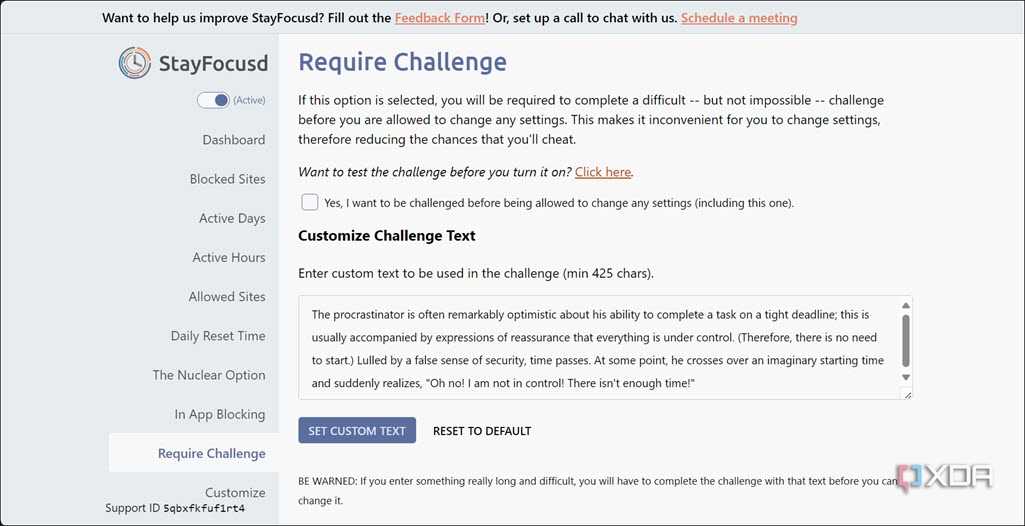StayFocusd Require Challenge option