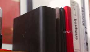 Picture of Synology BeeStation on a bookshelf