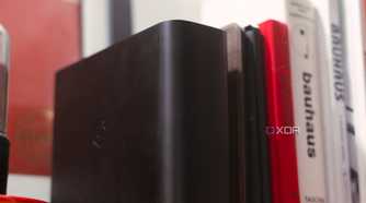 Picture of Synology BeeStation on a bookshelf