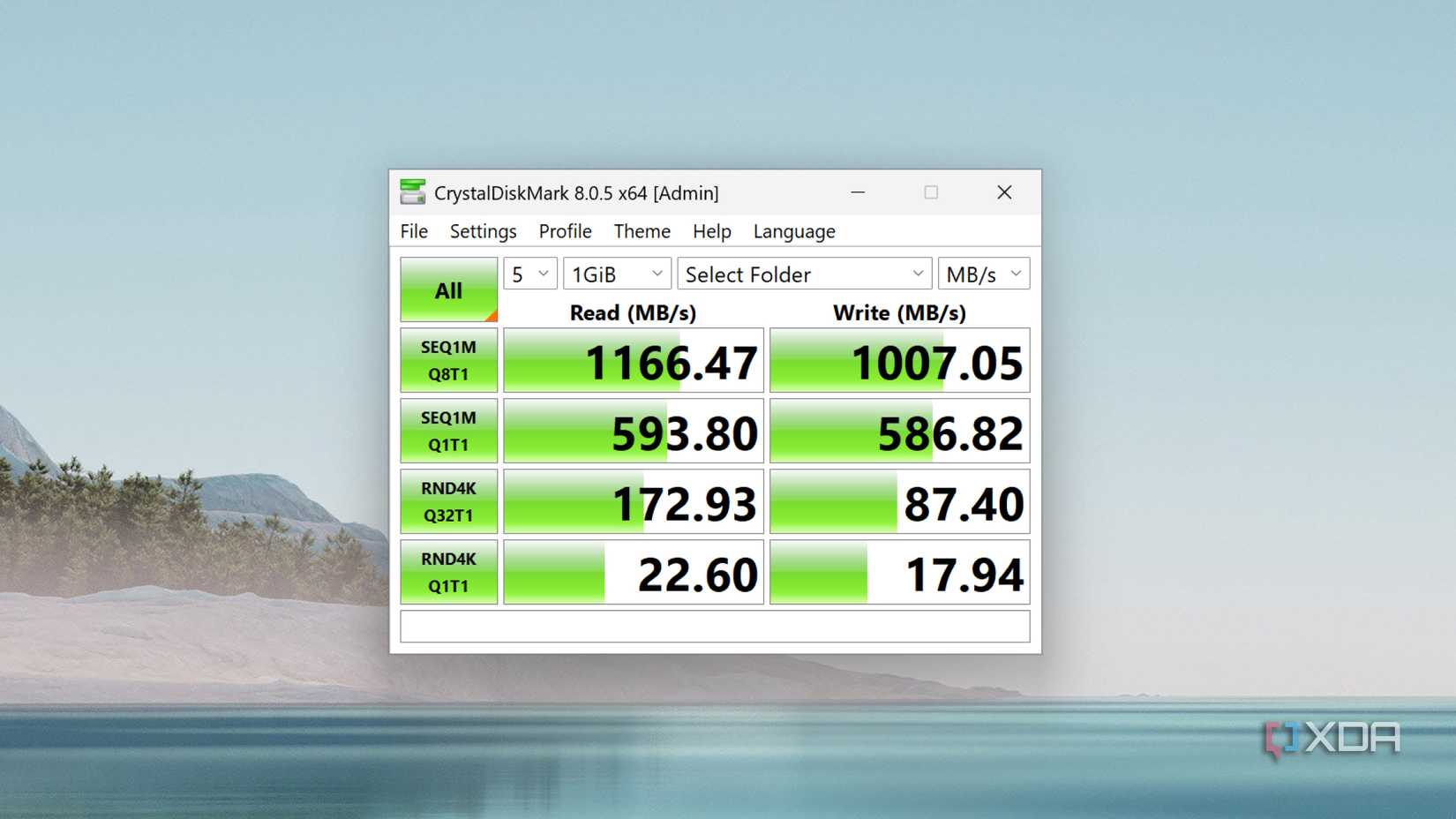 Running CrystalDiskMark on a SSD mounted inside the TerraMaster F4-424 Max