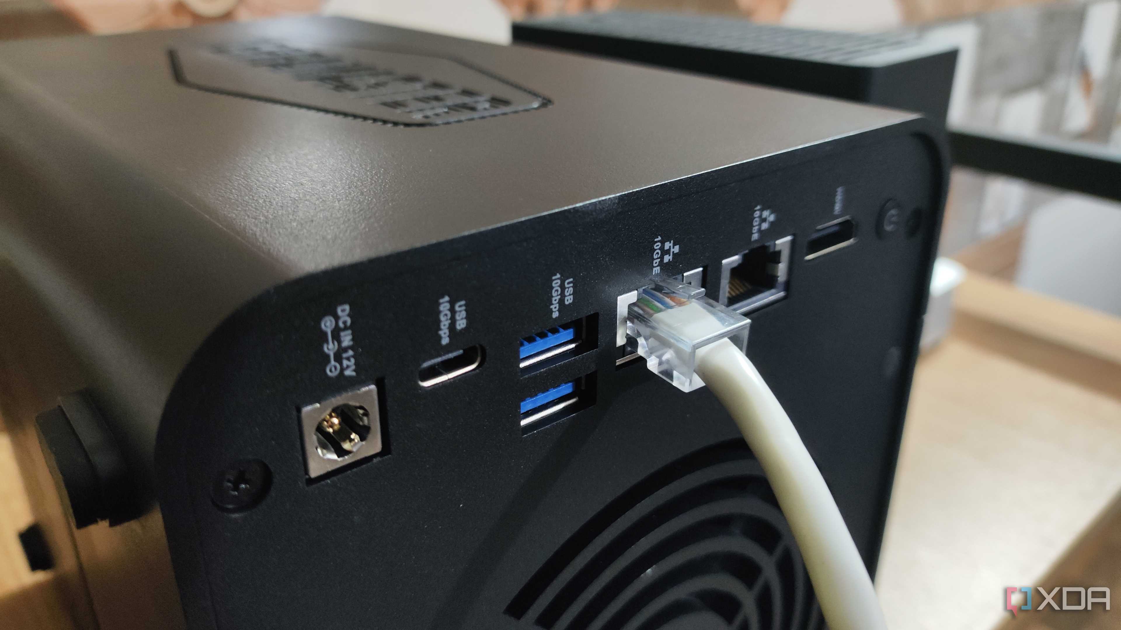 A LAN cable plugged into the TerraMaster F4-424 Pro