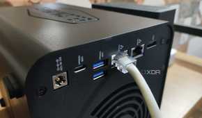 A LAN cable plugged into the TerraMaster F4-424 Pro